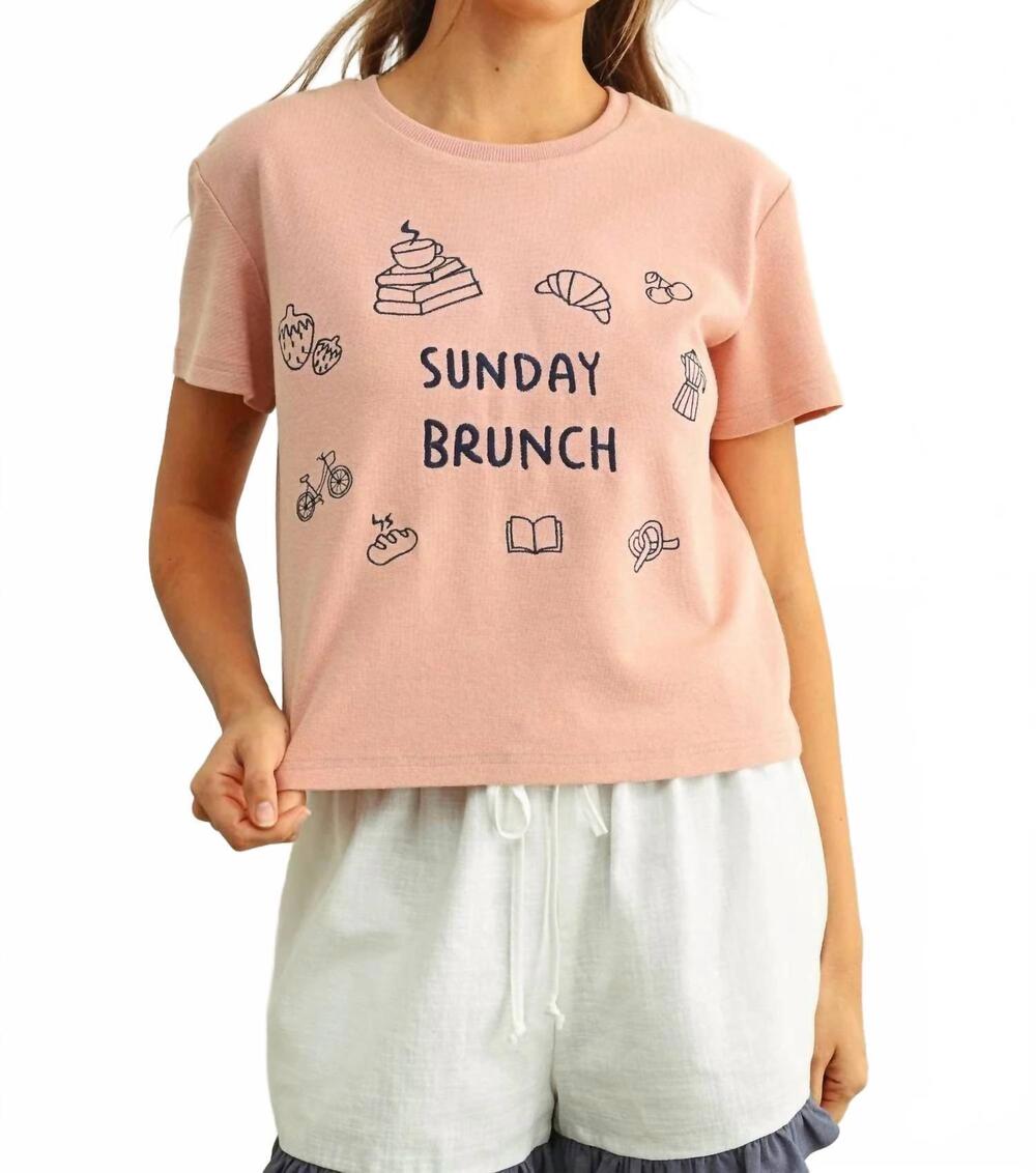 NEW MIOU MUSE sunday brunch embroidered tee in mauve